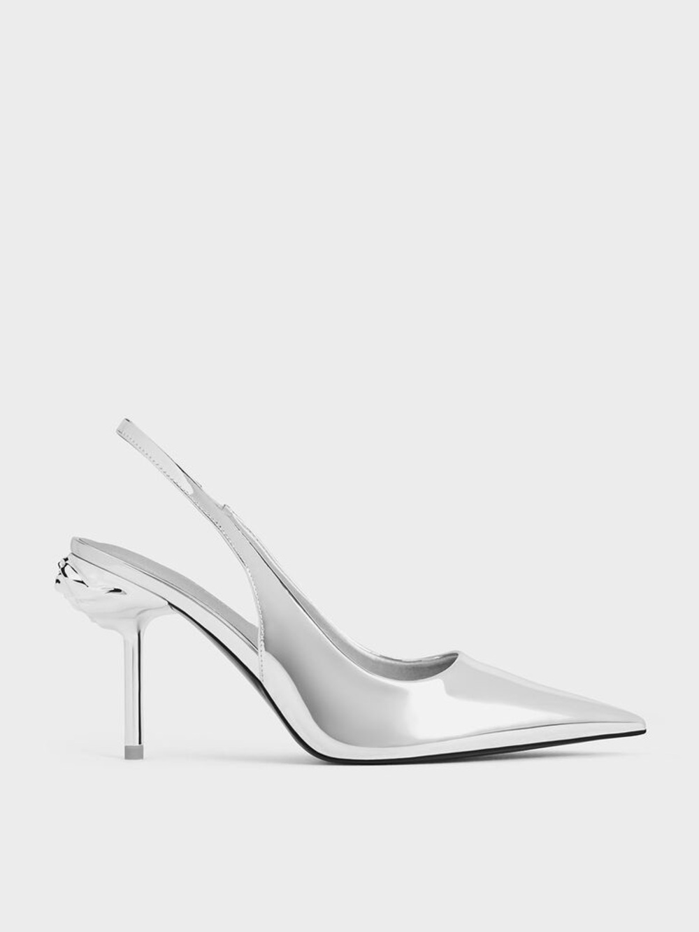 Charles & Keith Metallic Silver Pointed Slingback Heels